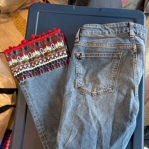 Pilcro Blue Jeans with Red Embroidery